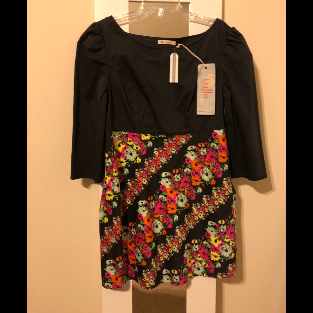 Dark gray and floral printed dress. Tulle brand.